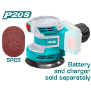 Total tools Lithium-ion 20 V random orbit sander 5" + 5 pcs sand papers  without  Battery and charger - TROSLI2001