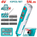 توتال تولز مفك بطاريه 1/4 بوصة  4 فولت 5 نيوتن +  43 قطعه اكسسوارت  - TSDLI04062  