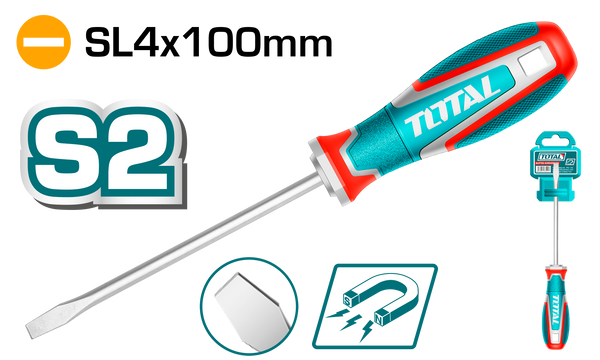 Total Tools Slotted Screwdriver S2 4mm × 100mm – TSDSL4100