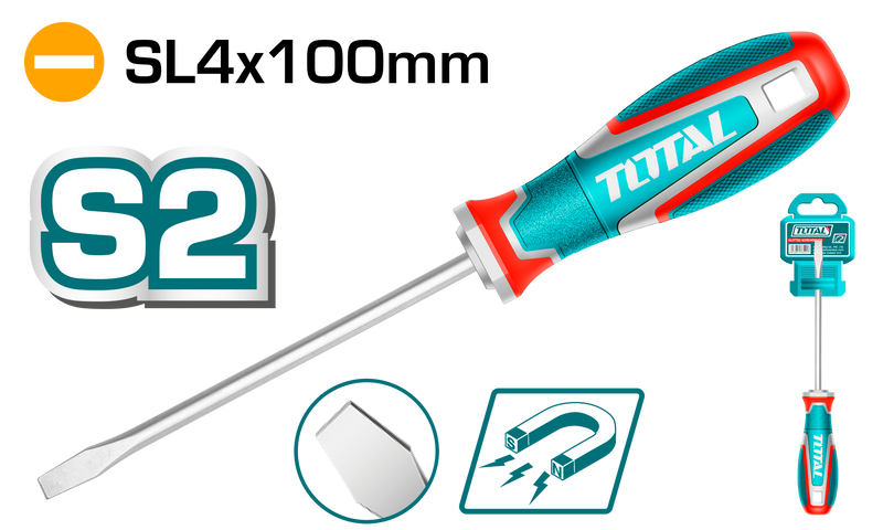 Total Tools Slotted Screwdriver S2 4mm × 100mm – TSDSL4100