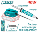 Total Tools 20V 40W Lithium-ion Soldering Iron TSILI2001, battery and charger sold separately, features preheat time of 3-5 minutes.