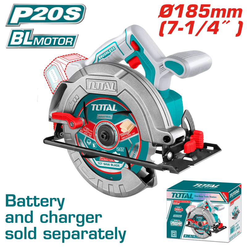 Total Tools 20V Cordless Circular Saw 7.25" (185mm) – without Battery and Charger – TSLI1851