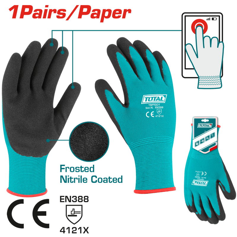 Total Tools XL Nitrile Frosted Polyester Lined Gloves – TSPTG01