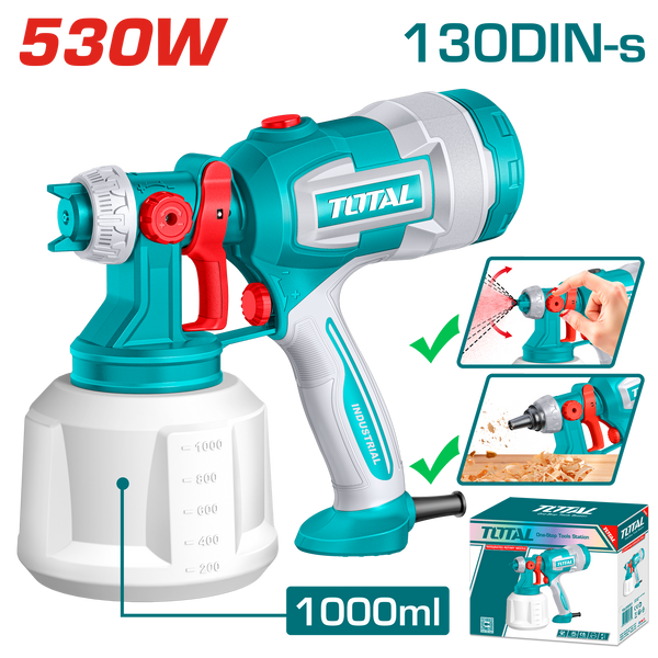 TOTAL TOOLS 530W Electric Spray Gun with 1000 ml Plastic Container – Model TT4506