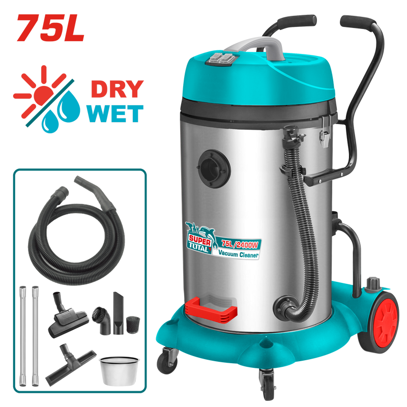 Total Tools Vacuum cleaner Wet and dry cleaning 2400W -75L-Tvc24751