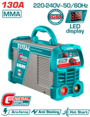 Total tools Inverter MMA welding machine 130 A , 1.6 : 3.2 mm - TW213059