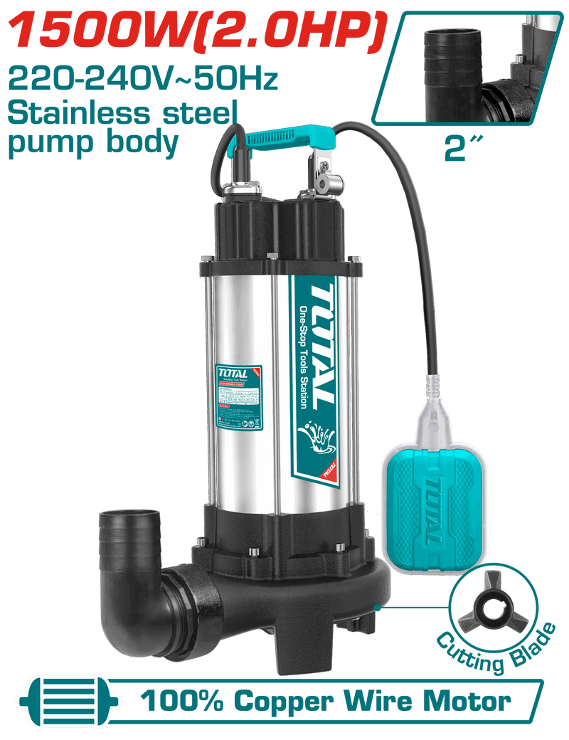 Total Tools Submersible Pump 2HP Stainless Steel Body Copper Motor - 14.5m – TWP7150026