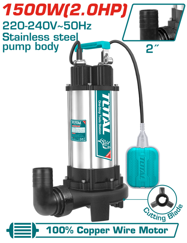 Total Tools Submersible Pump 2HP Stainless Steel Body Copper Motor - 14.5m – TWP7150026