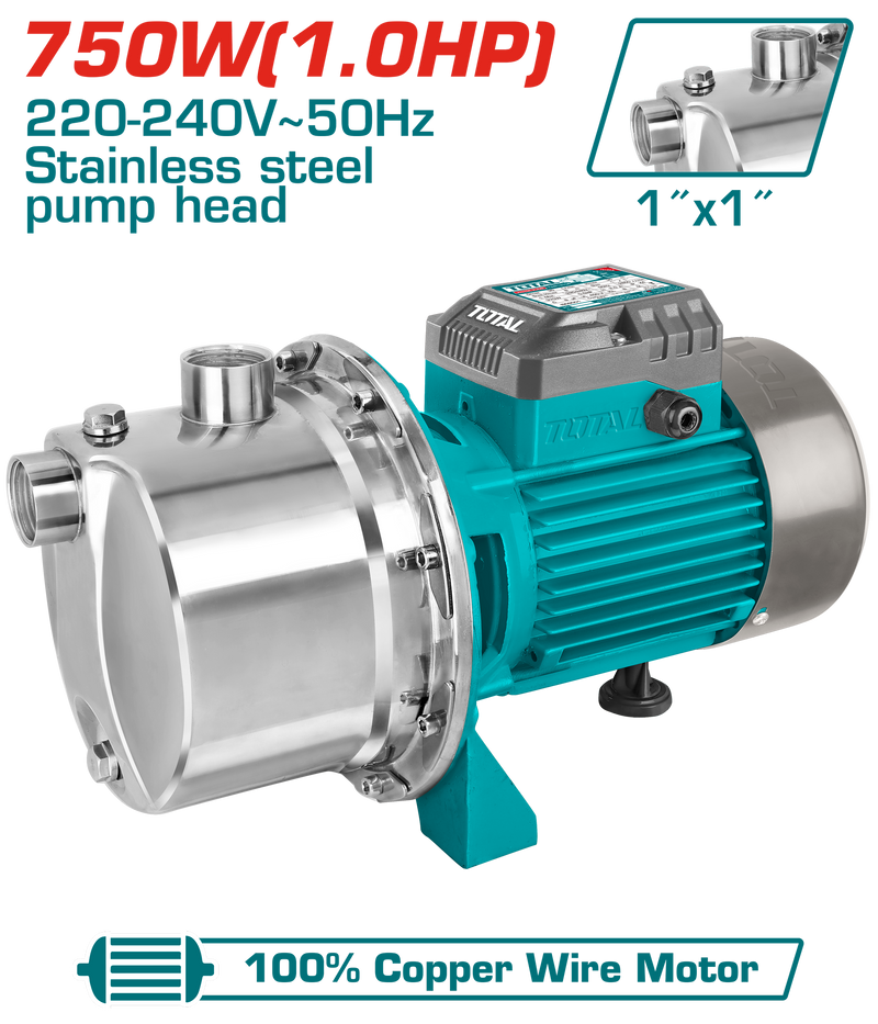 توتال تولز موتور مياه توتال 1 حصان جسم استنلس ضد الصدا - TWPS375062