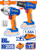 وادفو طقم كومبو 2 قطعه  شنيور ودريل 1/4  - 20 فولت  - 170 نيوتن - 2 بطاريه 1.5 امبير + شاحن  - WCD2512 