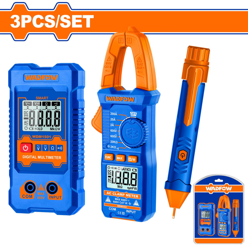 WADFOW Electrical test kit  3 pcs (clamp meter - voltage detector - digital multimeter ) - WDM94011