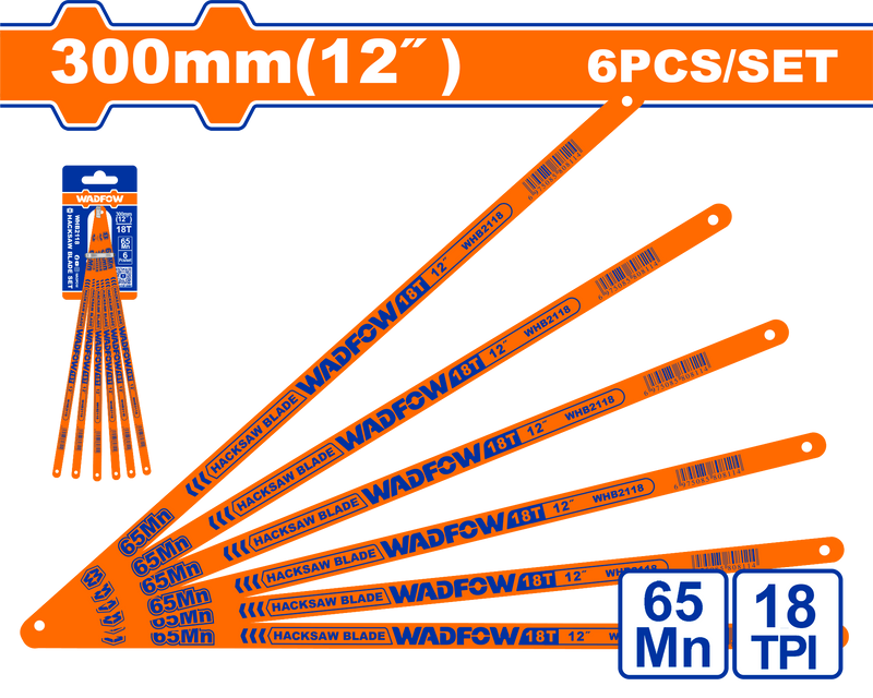 WADFOW Hacksaw blade set 6pcs 18T- 300mm/12" - WHB2118