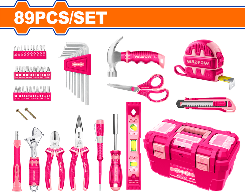 WADFOW 89 Pcs Pink Hand Tools Set - WHS3B89