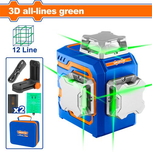 WADFOW 3D Green Beam Self-Leveling Laser Level / 12 lines 360 degrees 30 meters battery- WLE2M12