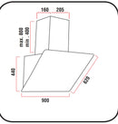 Kitchenand Black Glass Turkish Built-in Hood, 90 cm-HG-K90B650RC