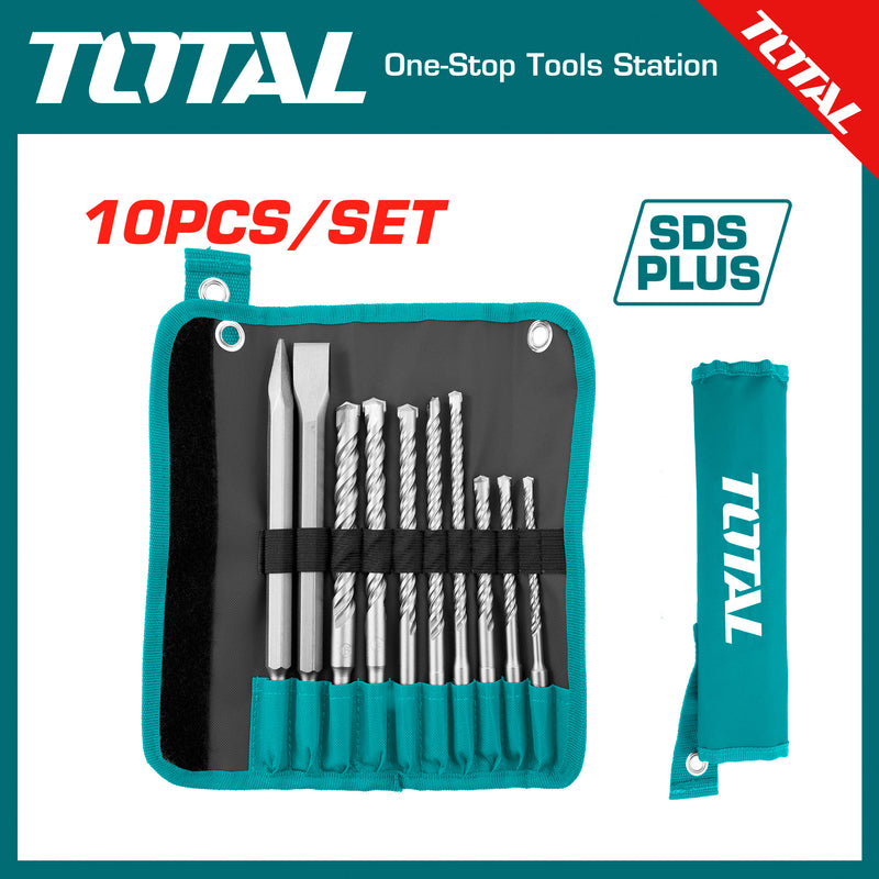 Total tools  hammer drill bits and chisels set  10 Pcs -TACSD19101