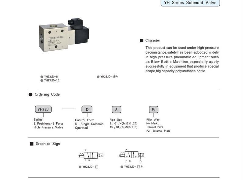 Solenoid Valve High Pressure – 3/2 Way – 1/2" inch – 24 Bar With coil – Model: YH23JD-15