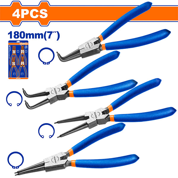 4Pcs circlip pliers set 7"/180mm Carbon steel WADFOW - WPS2604