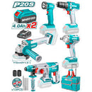 TCKLI2019 -   توتال تولز طقم معدات 20 فولت 5 قطع ( دريل فك وربط - شنيور - صاروخ - هيلتى - بلادوس ) + 2 بطارية + اكسسوارات     
