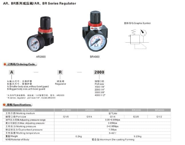 Pneumatic Air Regulator Pressure 10 bar -Model AR