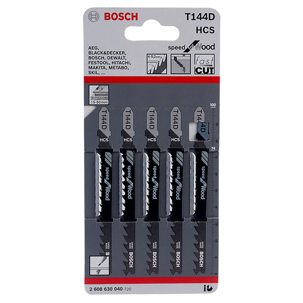 BOSCH Jigsaw blade for wood, straight and rough, 5 pieces-2608630040