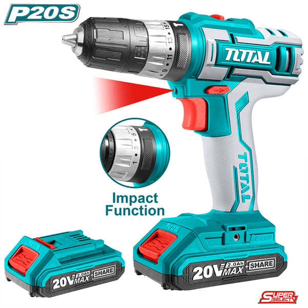 TOTAL TOOLS Lithium-Ion cordless drill 20V / Max.torque:45NM - TDLI200215