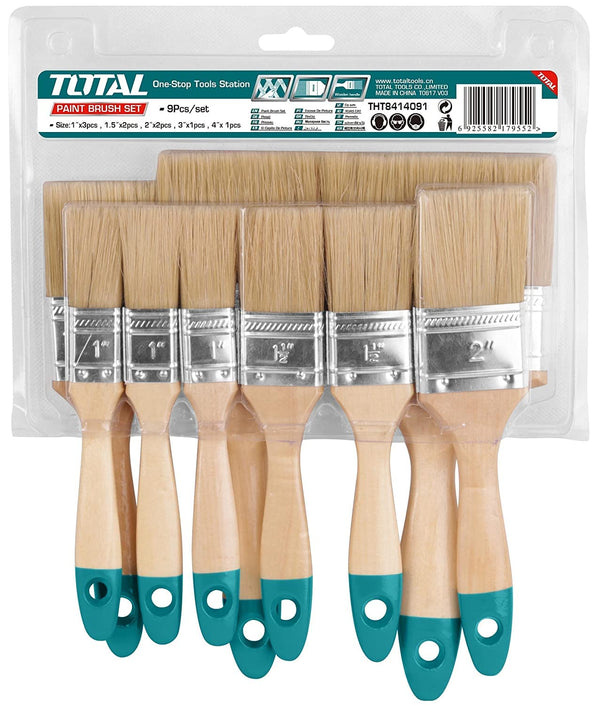 TOTAL TOOLS 9 pcs paint brush (Wooden handle) set - THT8414091
