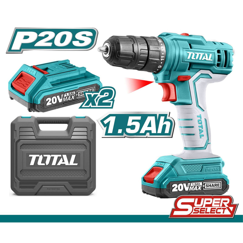 TOTAL TOOLS Lithium-Ion cordless drill 20V / Max.torque:45NM - TDLI20012